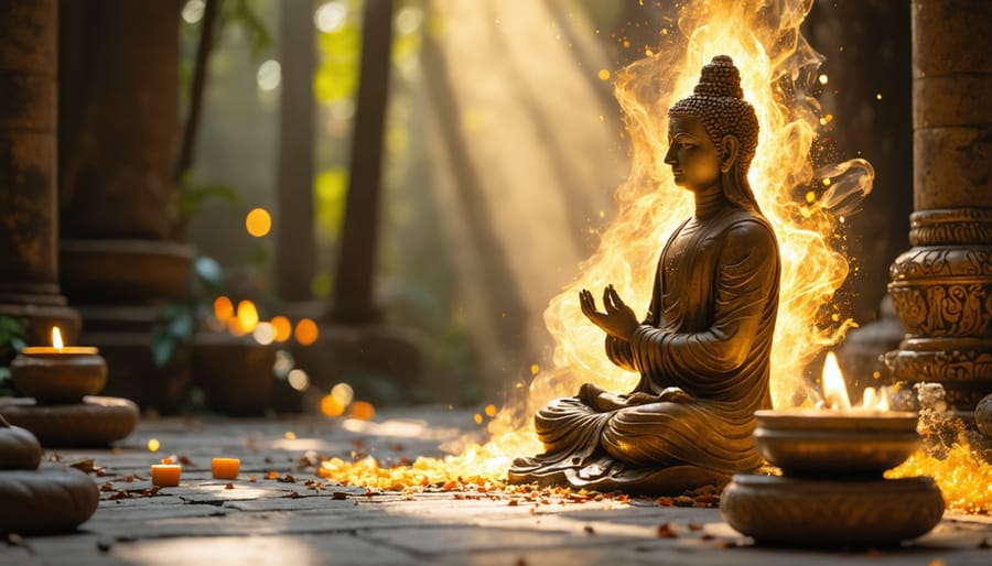 Antique philosophy books with burning incense representing traditional spiritual practice