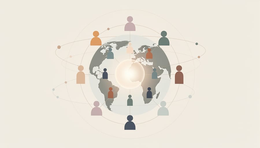Circle of diverse hands connecting symbolizing global unity and collaboration