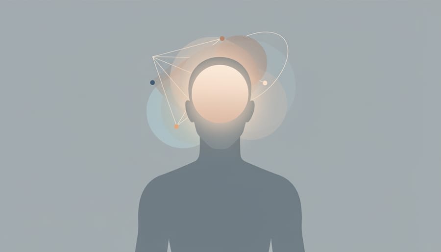 A conceptual portrait of a human silhouette holding a glowing sphere with faint neural-like light threads rising into a night sky.